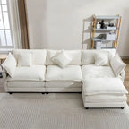 112 Modern L-Shape Chenille Upholstered Sofa with 5 Pillows