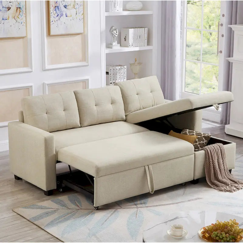 Convertible Sectional Sofa with Pull-Out Bed and Hidden Storage Chaise