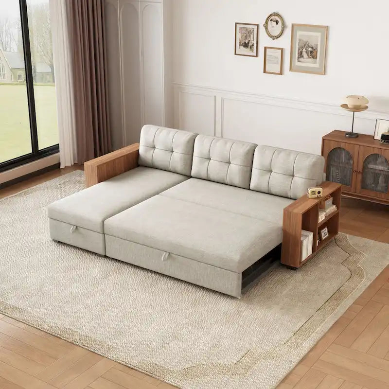 Convertible Sectional Sofa with Pull-Out Bed and Hidden Storage Chaise