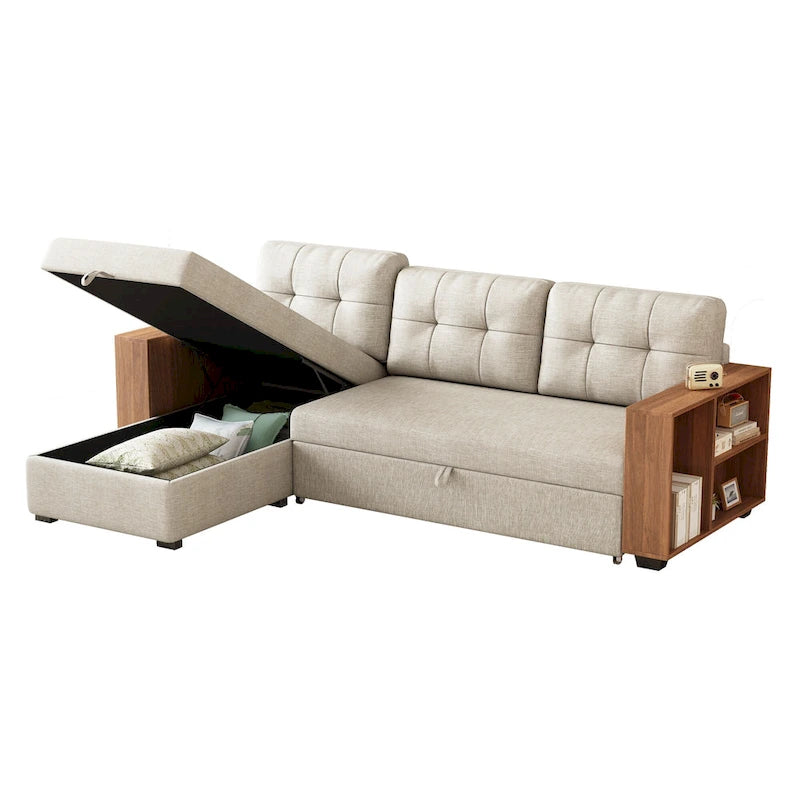 Convertible Sectional Sofa with Pull-Out Bed and Hidden Storage Chaise