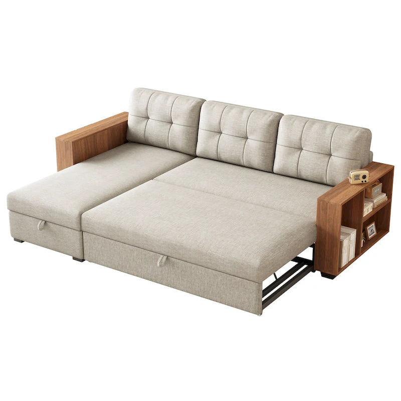 Convertible Sectional Sofa with Pull-Out Bed and Hidden Storage Chaise
