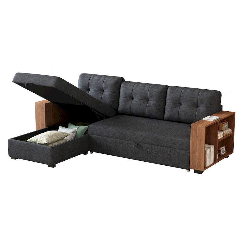 Convertible Sectional Sofa with Pull-Out Bed and Hidden Storage Chaise