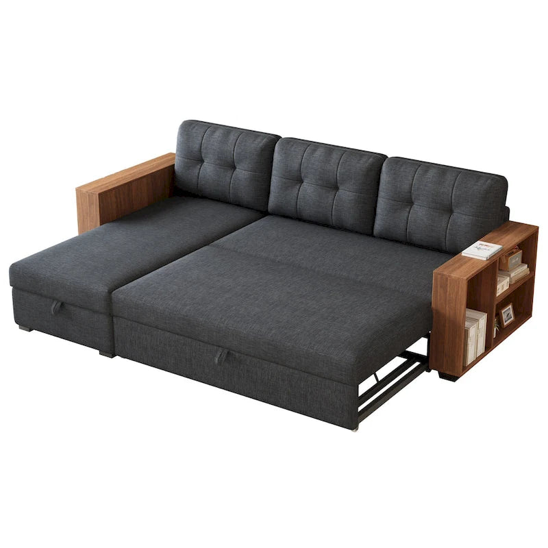 Convertible Sectional Sofa with Pull-Out Bed and Hidden Storage Chaise