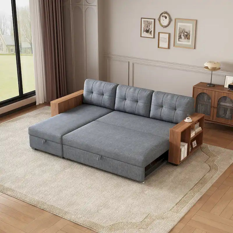 Convertible Sectional Sofa with Pull-Out Bed and Hidden Storage Chaise