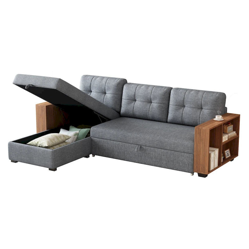 Convertible Sectional Sofa with Pull-Out Bed and Hidden Storage Chaise