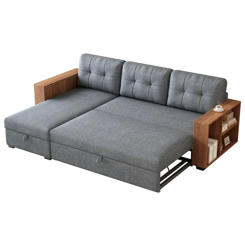 Convertible Sectional Sofa with Pull-Out Bed and Hidden Storage Chaise