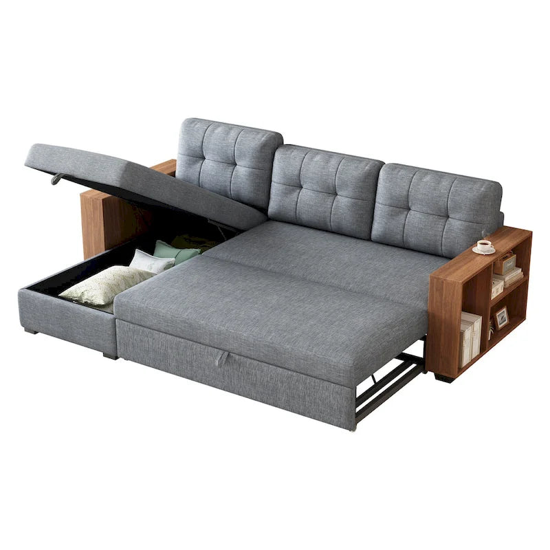 Convertible Sectional Sofa with Pull-Out Bed and Hidden Storage Chaise