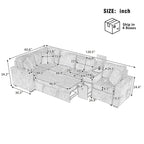 120.5 Chenille L-Shaped Sectional Sofa Bed with Storage & Cup Holders