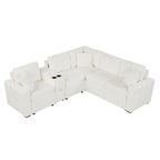 120.5 Chenille L-Shaped Sectional Sofa Bed with Storage & Cup Holders