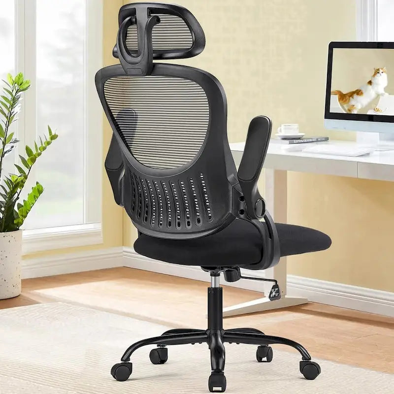 Office Computer Desk Chair, Ergonomic High-Back Mesh Rolling Work Chairs with Wheels &Adjustable Headrests, Comfy Flip-up Arms
