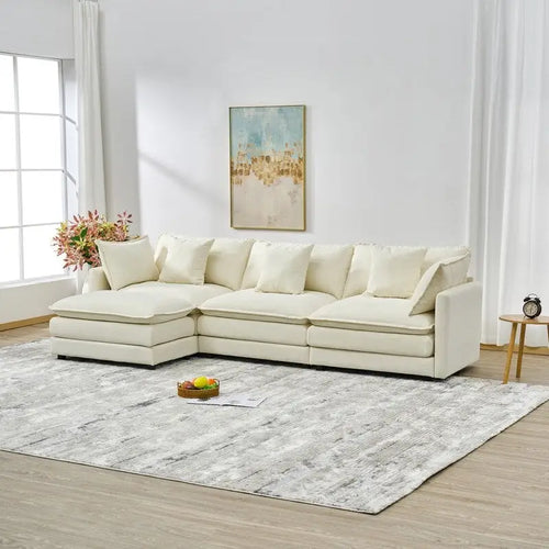 110.2 Chenille Three Seater Upholstered Sofa, Ottoman