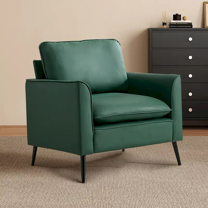 Green Upholstered Accent Chair with Waist Pillows - Single Seat