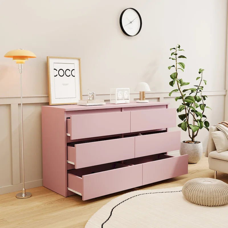 6-Drawer Double Dresser, Storage Cabinet with Handleless for Bedroom, Living Room