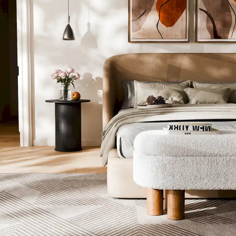 Wood Grain Round Tambour Side Table for Living Room & Bedroom