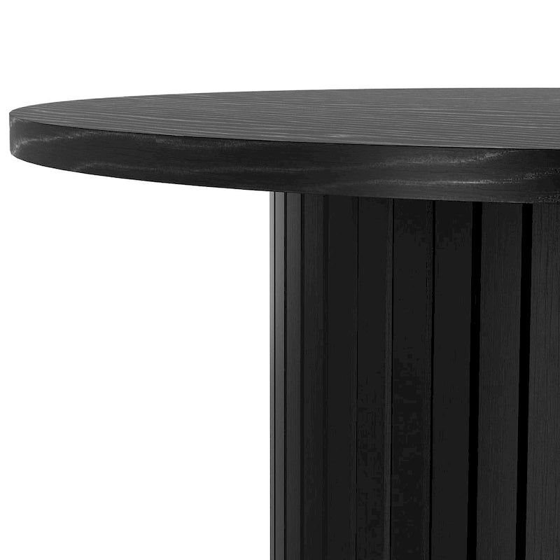 Wood Grain Round Tambour Side Table for Living Room & Bedroom