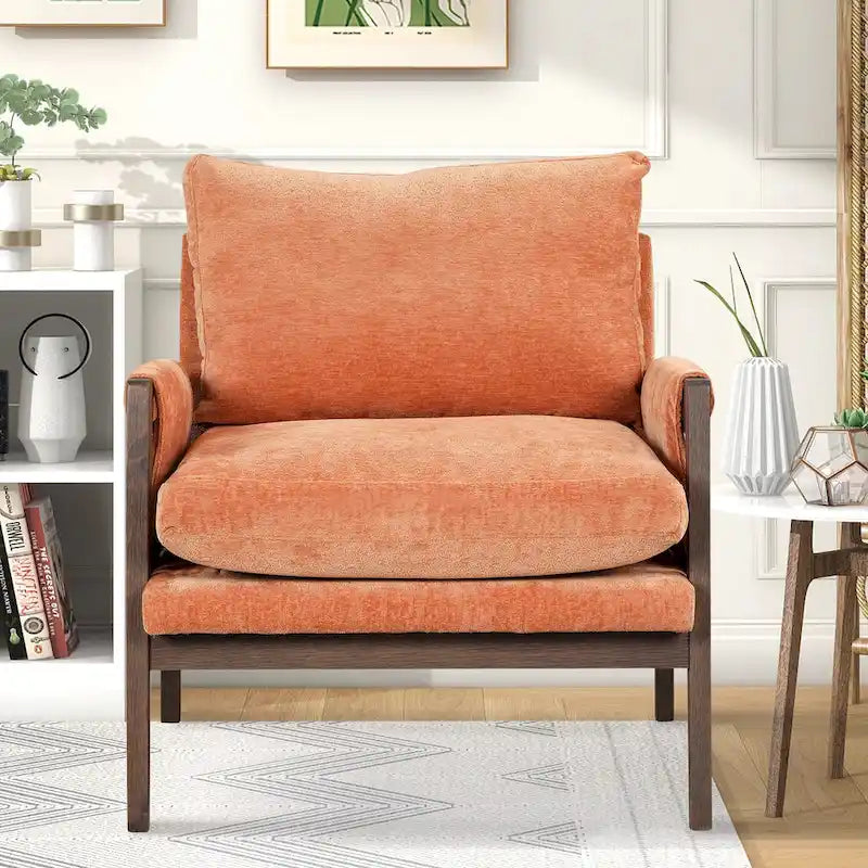 Mid-Century Velvet Solid Wood Accent Chair with Thick Seat Cushion