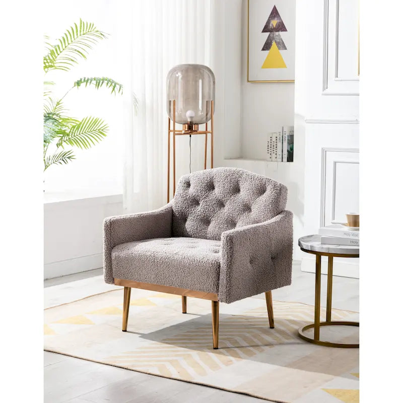 Teddy Fabric Upholstered Tufted Accent Chair With Rose Golden feet