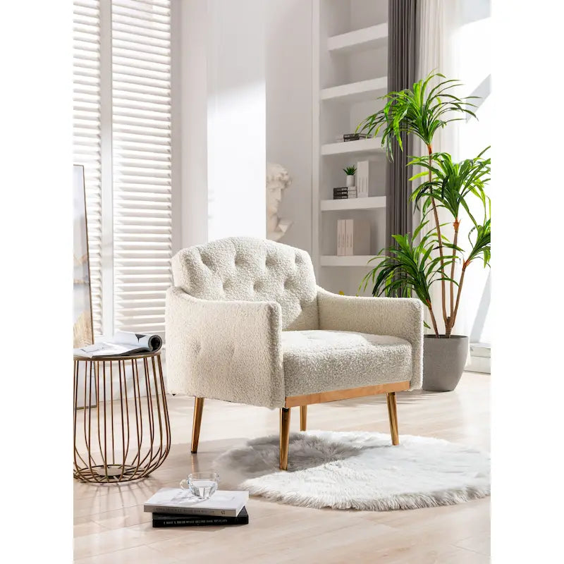 Teddy Fabric Upholstered Tufted Accent Chair With Rose Golden feet