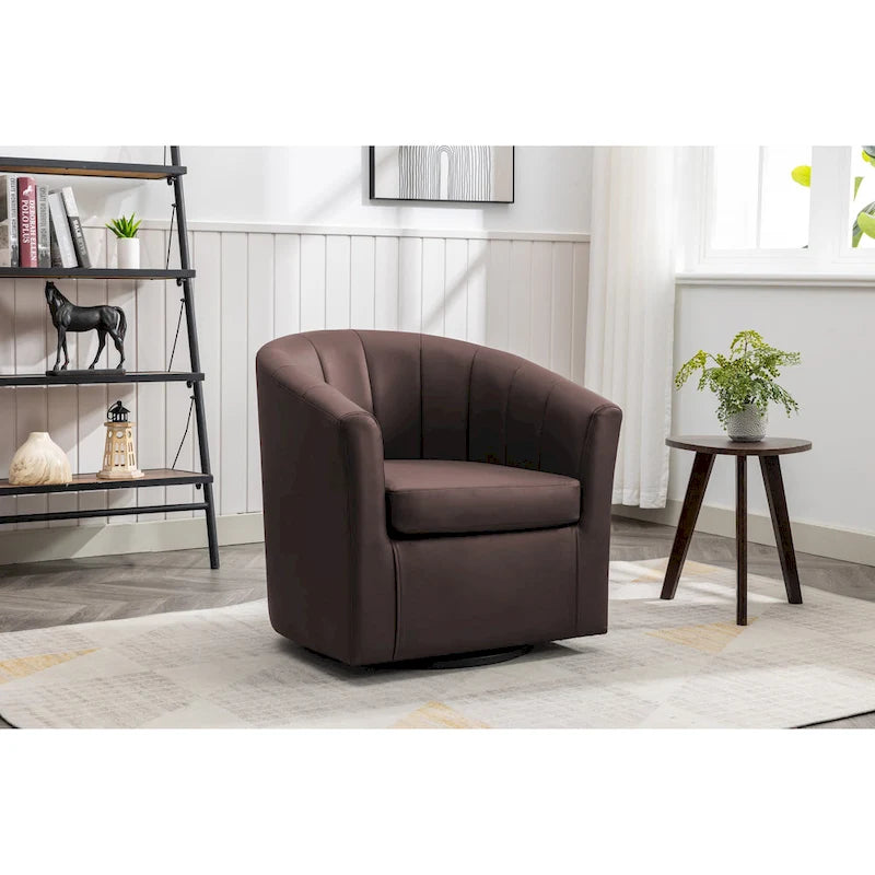 Swivel Barrel Accent Chair - Faux Leather Single Seat