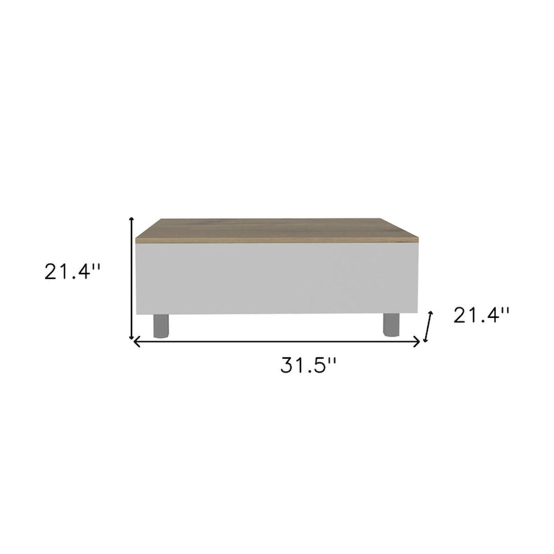 32 White And Light Oak Manufactured Wood Rectangular Lift Top Coffee Table With Drawer And Shelf - 21.4 H x 31.5 W x 21.4 D