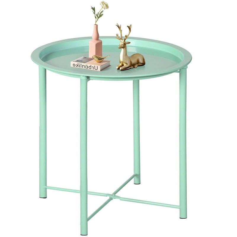 Folding Round TV Tray Table, Small Round Steel Side Table, No Assembly Required - 18.5 x 18.5 x 19.7 in