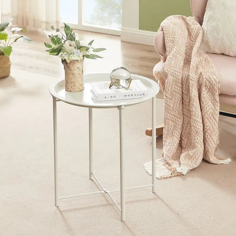 Folding Round TV Tray Table, Small Round Steel Side Table, No Assembly Required - 18.5 x 18.5 x 19.7 in