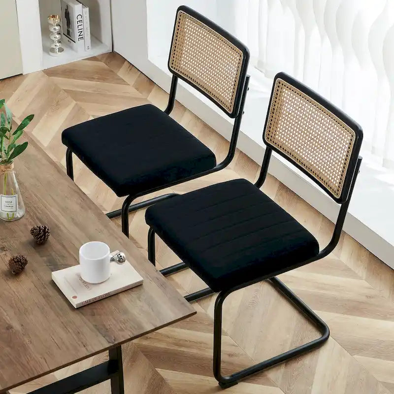 Velvet Upholstered Rattan Dining Chairs Set of 2/4