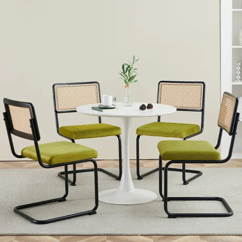Velvet Upholstered Rattan Dining Chairs Set of 2/4