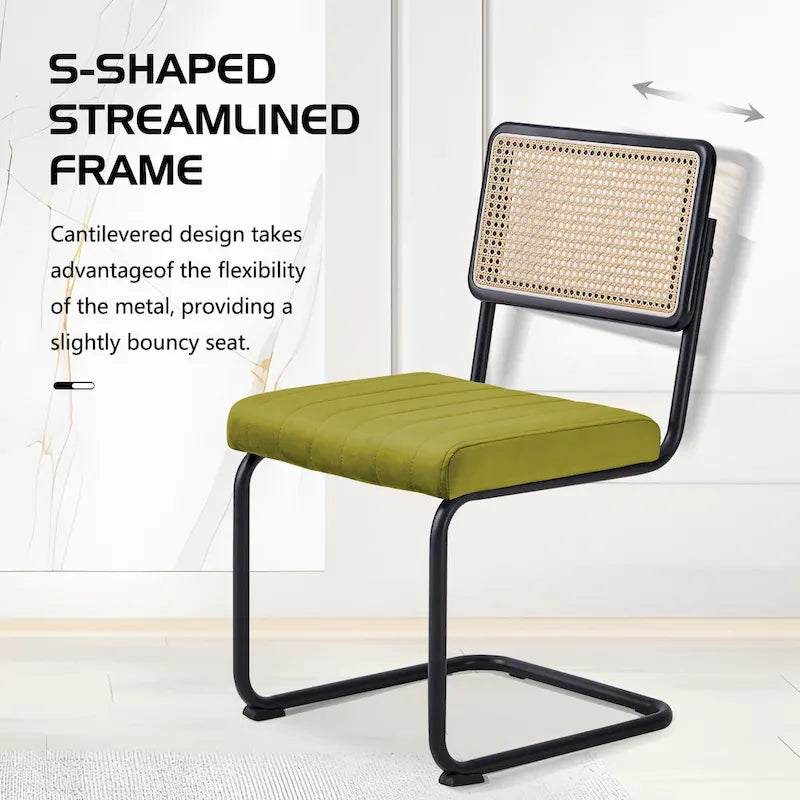 Velvet Upholstered Rattan Dining Chairs Set of 2/4