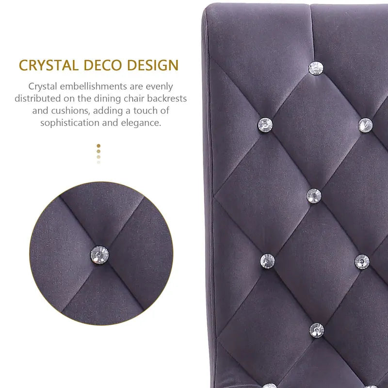 Velvet Upholstered Chairs with Crystal Decor Button Tufted back and Mirror metal Cabriole Legs