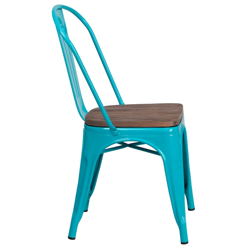 Metal Stackable Chair with Wood Seat - 17.75W x 20D x 33.5H - 17.75W x 20D x 33.5H