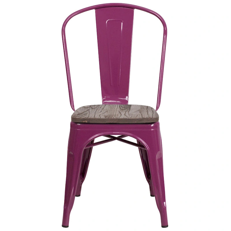 Metal Stackable Chair with Wood Seat - 17.75W x 20D x 33.5H - 17.75W x 20D x 33.5H