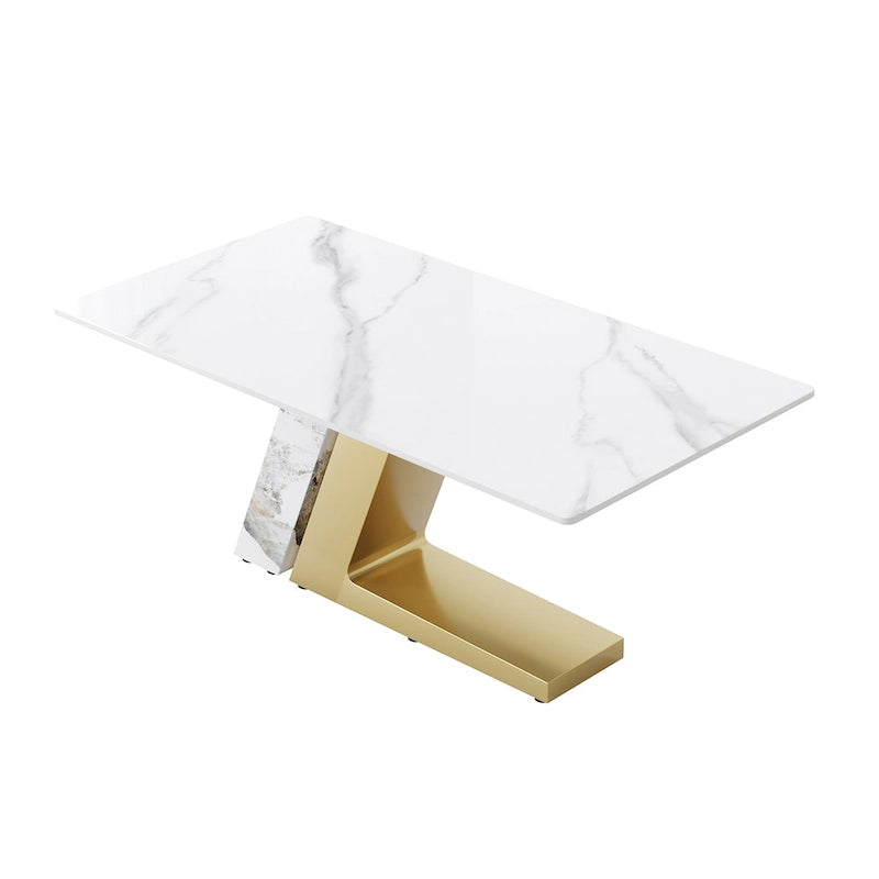 Modern Slate Kitchen Dining Table with White Rectangle Sintered Stone Top and Metal Legs -- 63/71/79