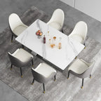 Modern Slate Kitchen Dining Table with White Rectangle Sintered Stone Top and Metal Legs -- 63/71/79
