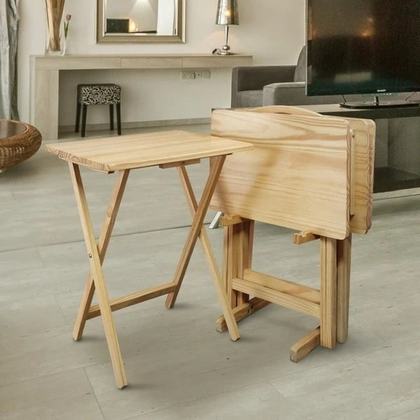 Porch & Den Laflin Solid Wood Traditional 5-piece Tray Table Set
