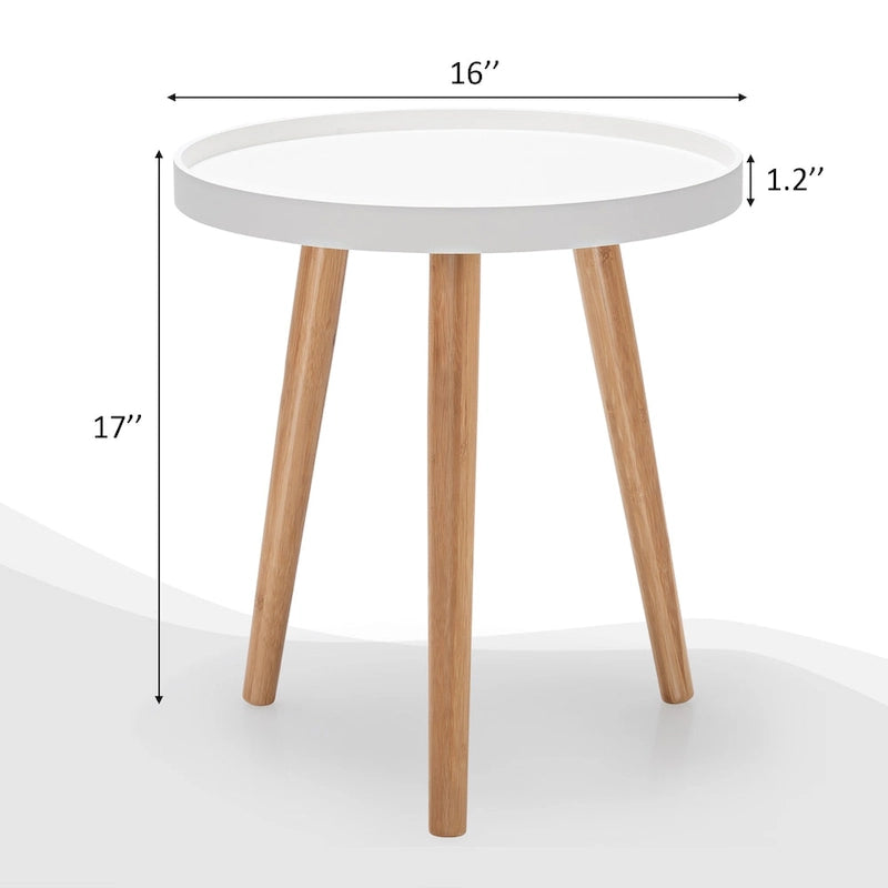 Round Side Table End Table with Wooden Tray Sturdy Sofa Beside Table