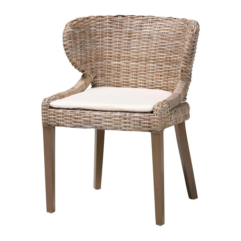 bali & pari Niesha Bohemian Grey Natural Kubu Rattan and Mahogany Wood Dining Chair