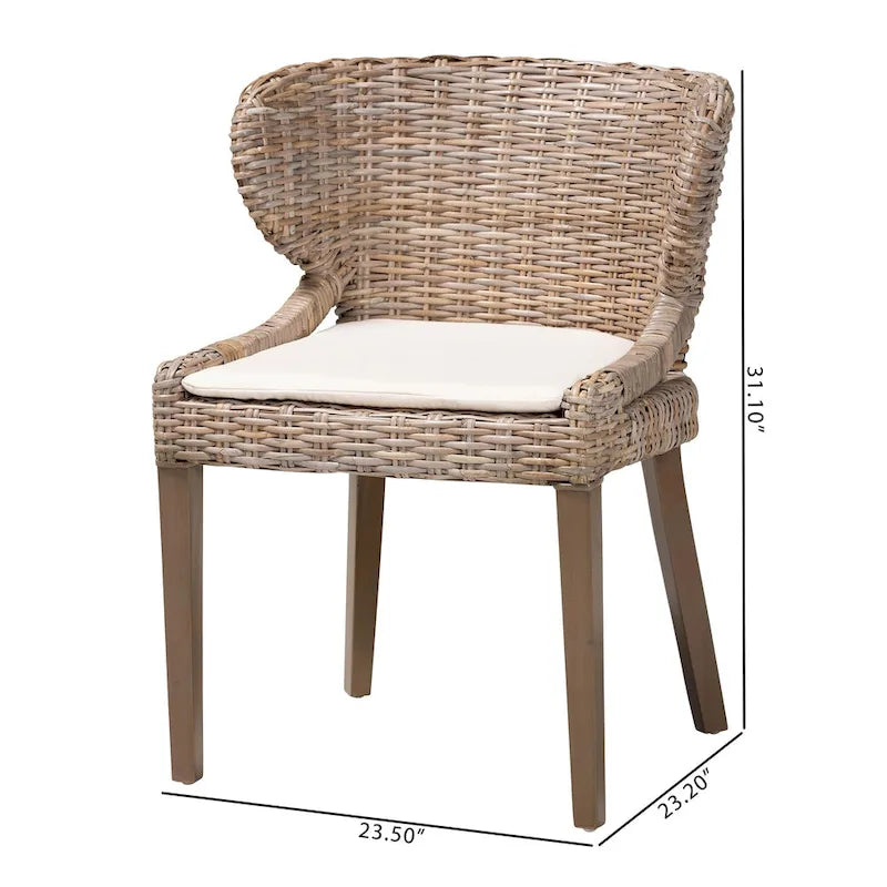 bali & pari Niesha Bohemian Grey Natural Kubu Rattan and Mahogany Wood Dining Chair