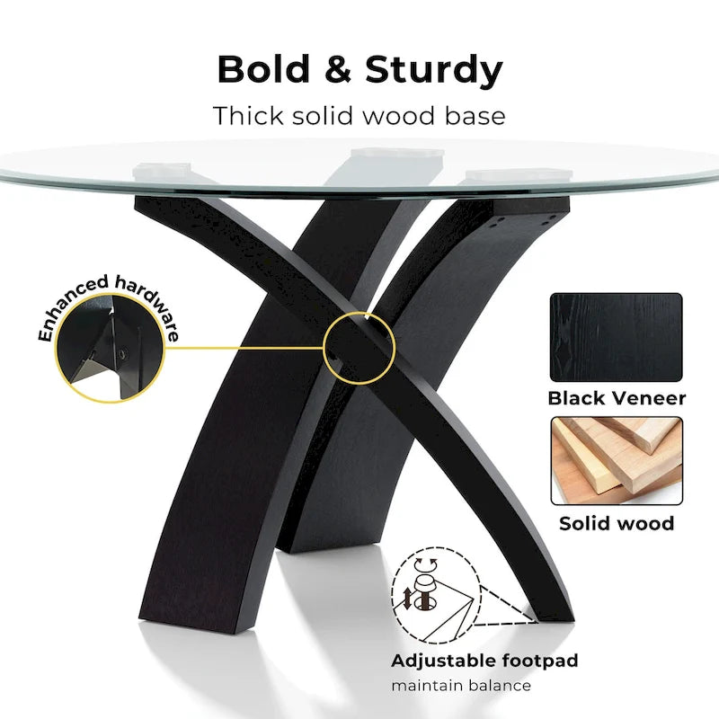 Furniture of America Zibo Contemporary 52-inch Round Glass Top Dining Table