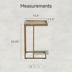 Distressed Wood C-Shaped End Table with Metal Base
