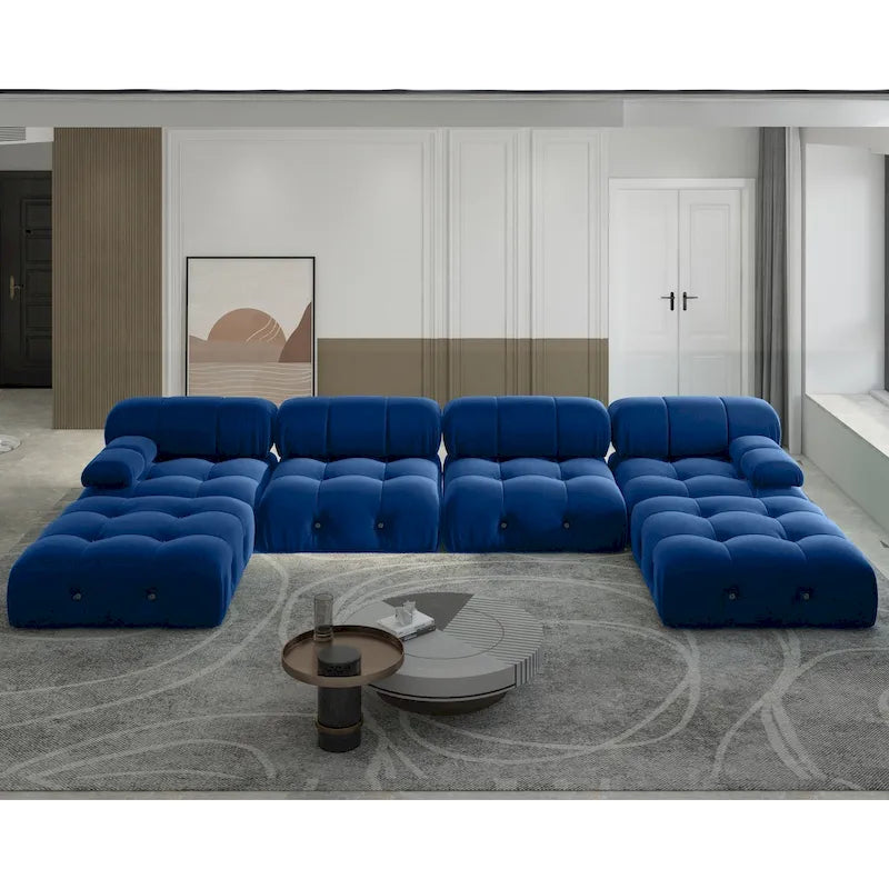 Modern U-Shaped Velvet Upholstered Modular Sectional Sofa 6-seater Extra Wide Chaise Lounge Couch for Living Room