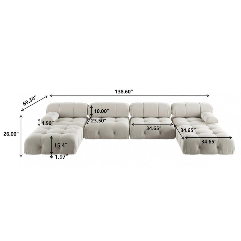 Modern U-Shaped Velvet Upholstered Modular Sectional Sofa 6-seater Extra Wide Chaise Lounge Couch for Living Room