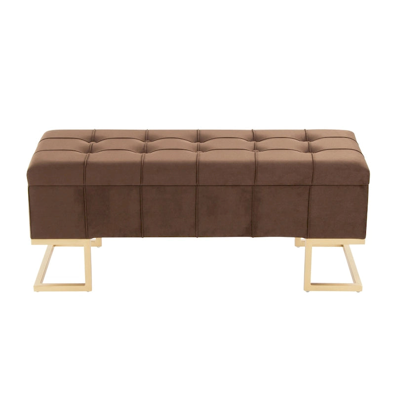 Silver Orchid Crossgar Velvet Storage Bench with Flip-Top Lid