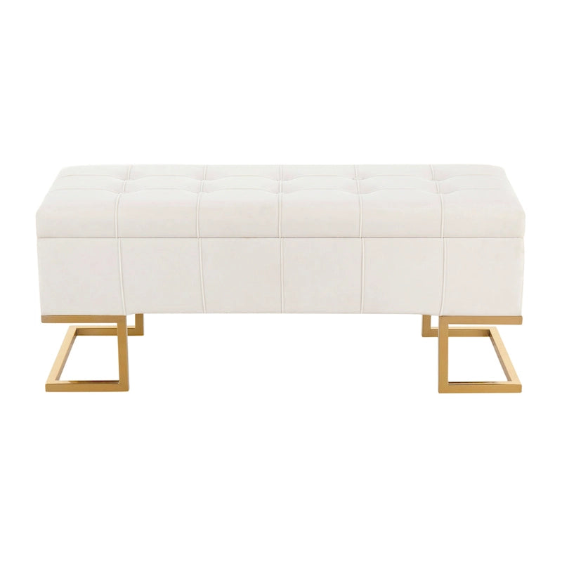 Silver Orchid Crossgar Velvet Storage Bench with Flip-Top Lid