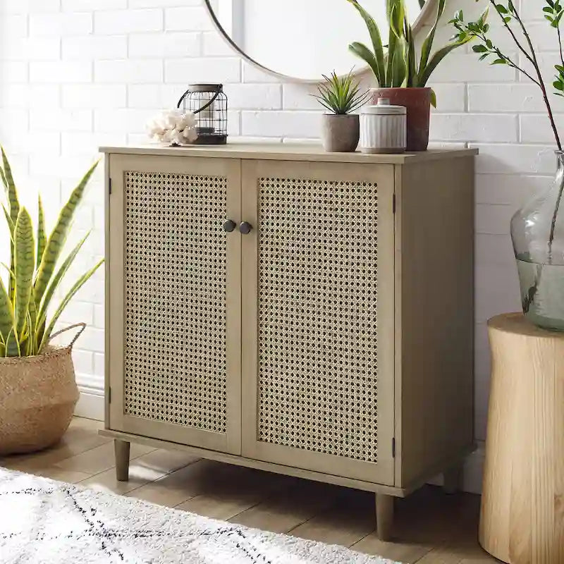 Natural Woven Rattan Storage Cabinet