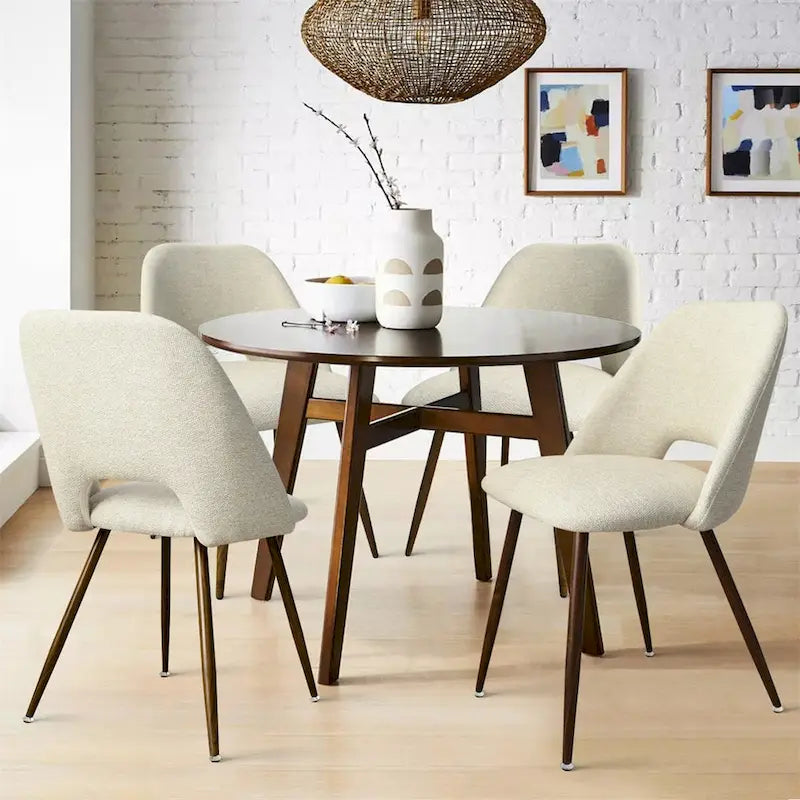 Upholstered Modern Cutout Back Dining Chair with Walnut LegSet of 4)