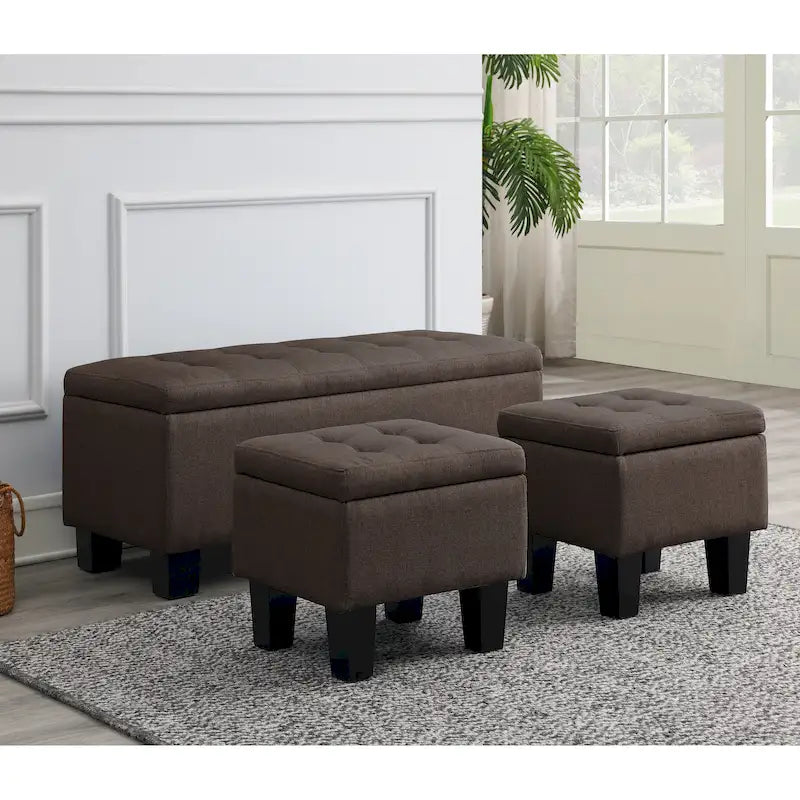 Mid-Century Modern Tufted Storage Lift Top Bench