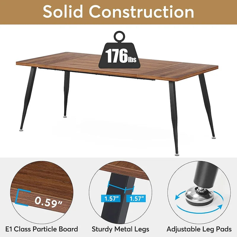 Large Dining Table for 6 to 8, Kitchen Furniture, Brown/ Black