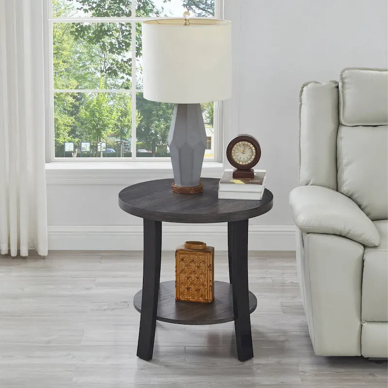 Roundhill Furniture Anze Contemporary Round Wood Shelf End Table