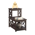 2-Tier L-Shaped End Table with X-Frame Design